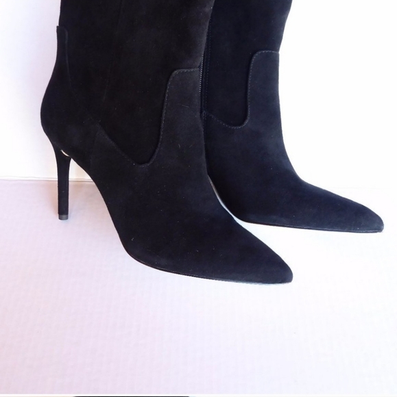 NEW Antonio Melani Black Genuine Suede Leather Dress Knee High Heels Boots - Picture 12 of 15